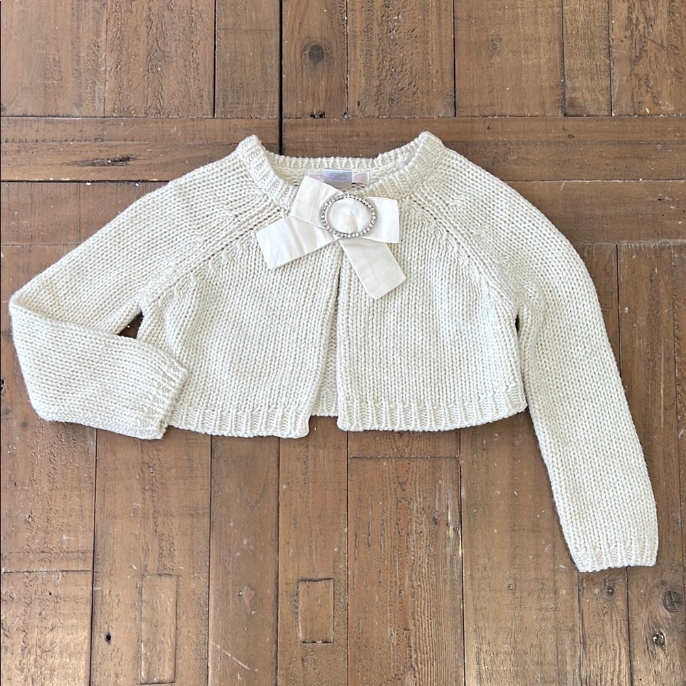 Janie and jack metallic knit cropped cardigan with bow